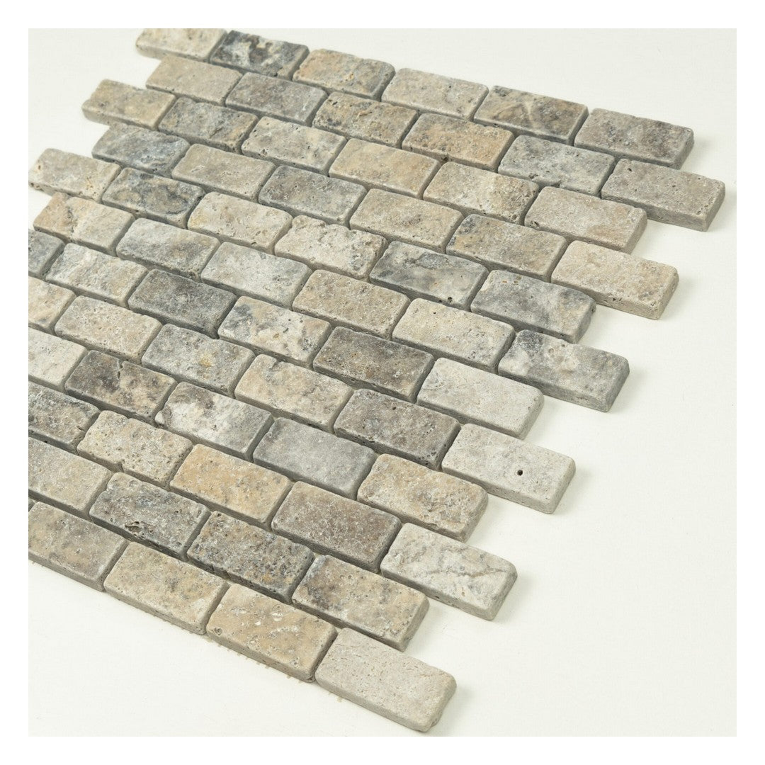 Keystone-Nordic-Silver-12"-x-12"-Tumbled-Travertine-1x2"-Mosaic-Nordic-Silver