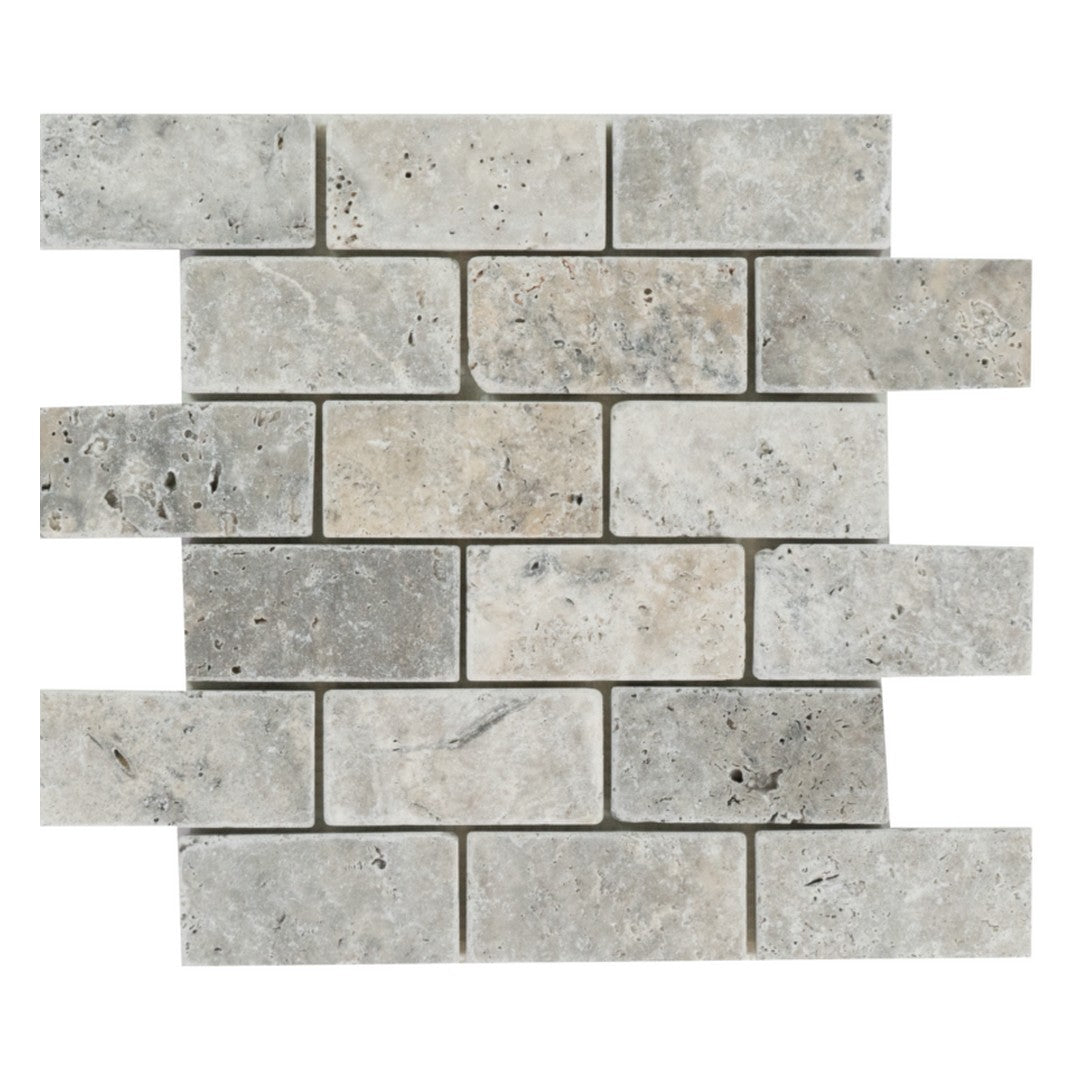 Keystone Nordic Silver 12" x 12" Tumbled Travertine 2x4" Mosaic