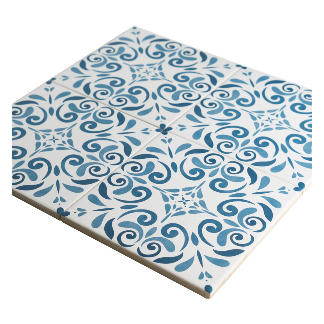 Keystone-Aquarel-Deco-6"-x-6"-Matte-Porcelain-Pool-Tile-Vega-Blue