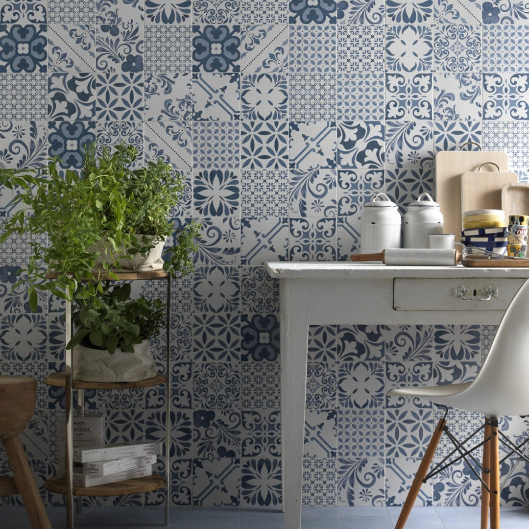 Keystone-Aquarel-Deco-6"-x-6"-Matte-Porcelain-Pool-Tile-Sirius-Blu