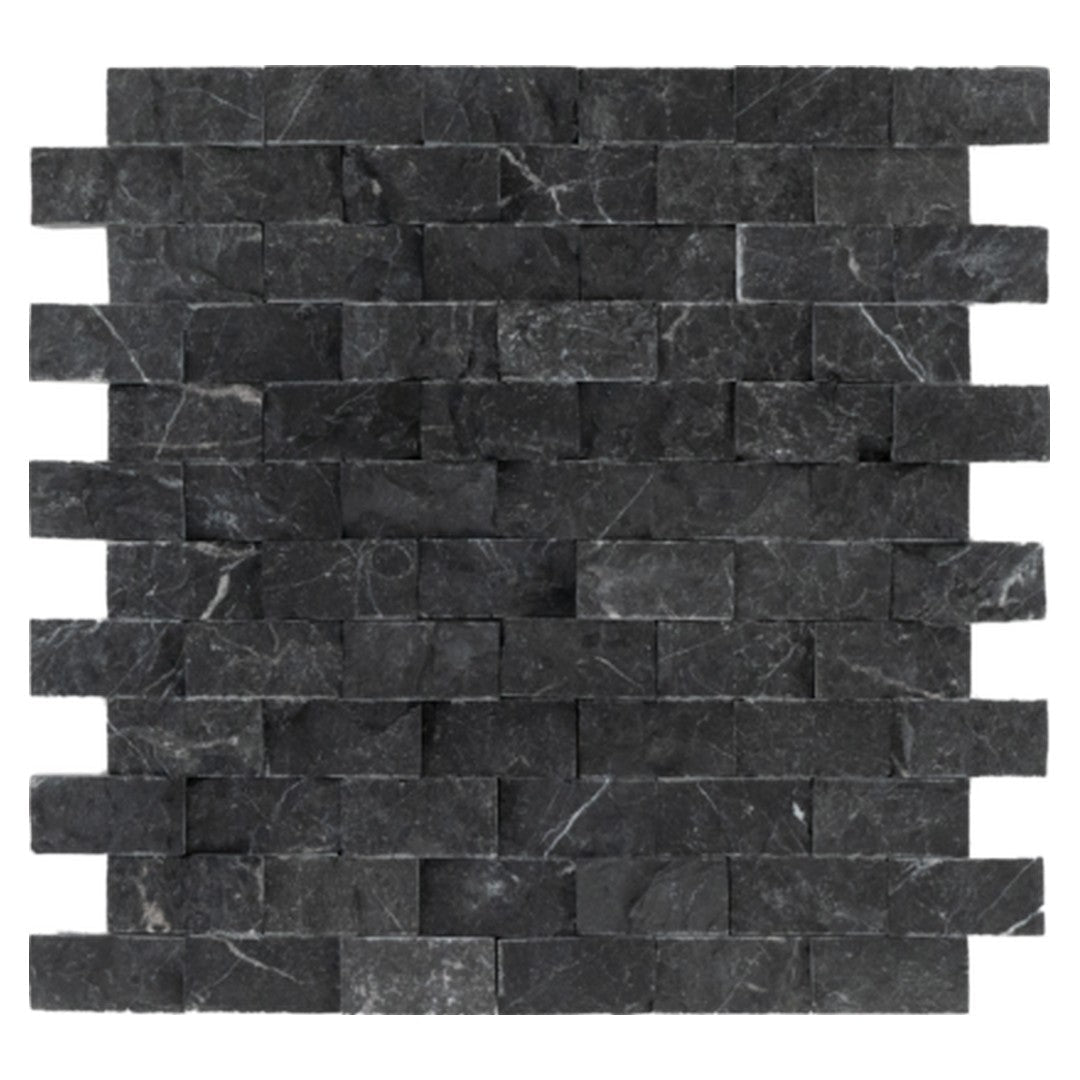 Keystone Black Marble 12" x 12" Split Face Natural Stone 1x2" Mosaic