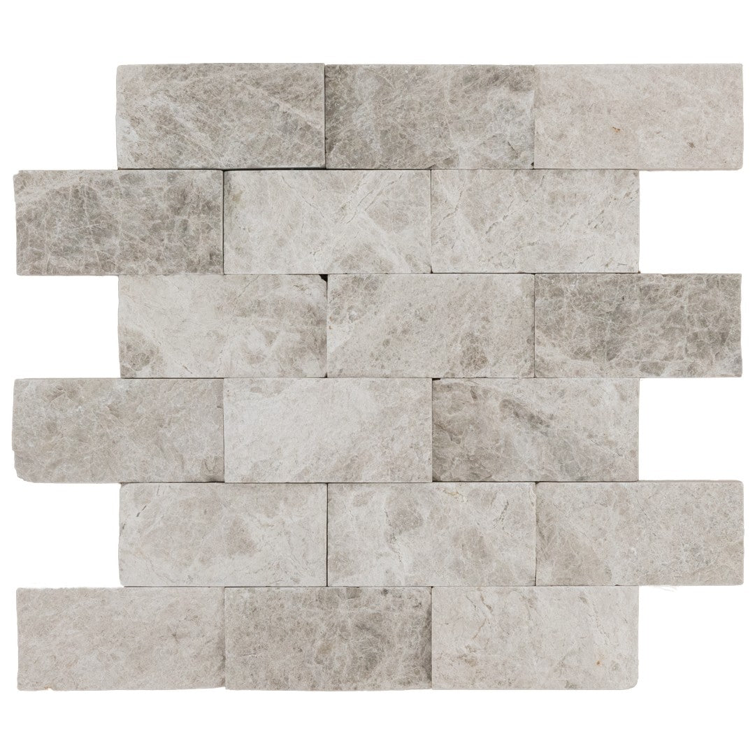 Keystone Aqua Gray 12" x 12" Split Face Natural Ledger Stone 2x4" Mosaic