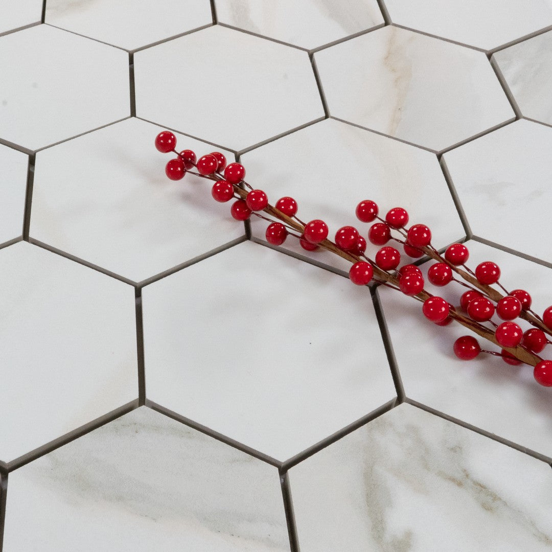 Keystone-Calacatta-12"-x-12"-Matte-Porcelain-Hexagon-Mosaic-Calacatta-Oro
