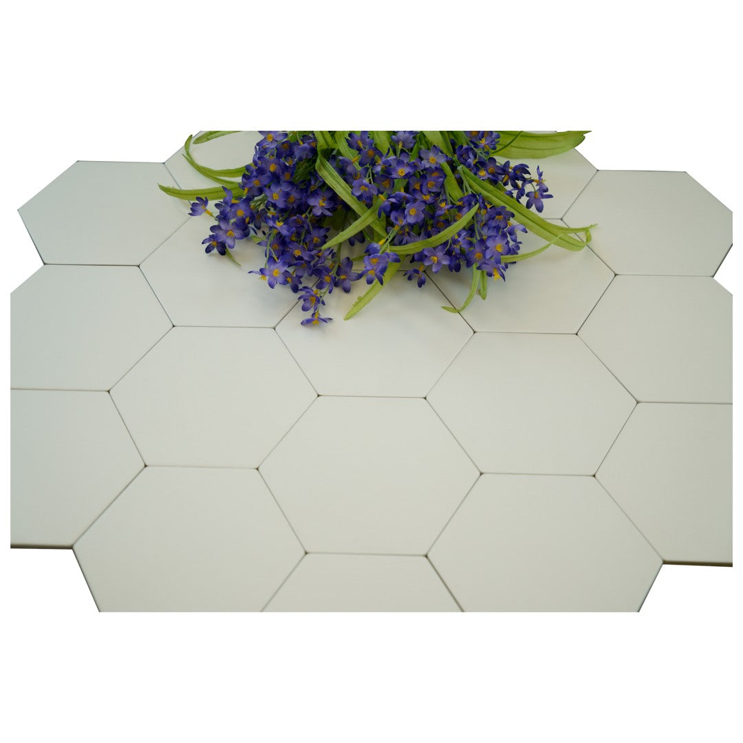 Keystone-Examatt-6"-Matte-Porcelain-Hexagon-Tile-Bianco