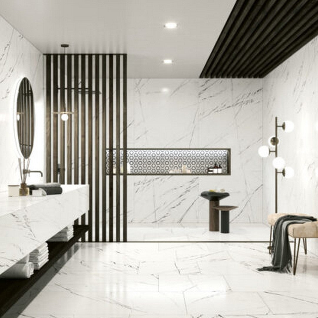 Keystone-Marquina-24"-x-48"-Polished-Porcelain-Floor-Tile-White