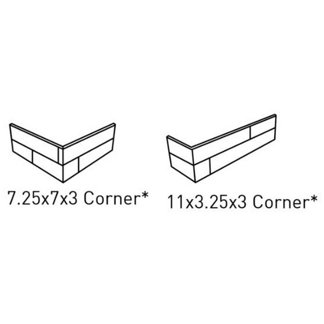 Tesoro Rock 11" x 3.25" x 2.75" & 7.25" x 7" x 2.75" Pressed Textured Porcelain Ledgerstone Corner