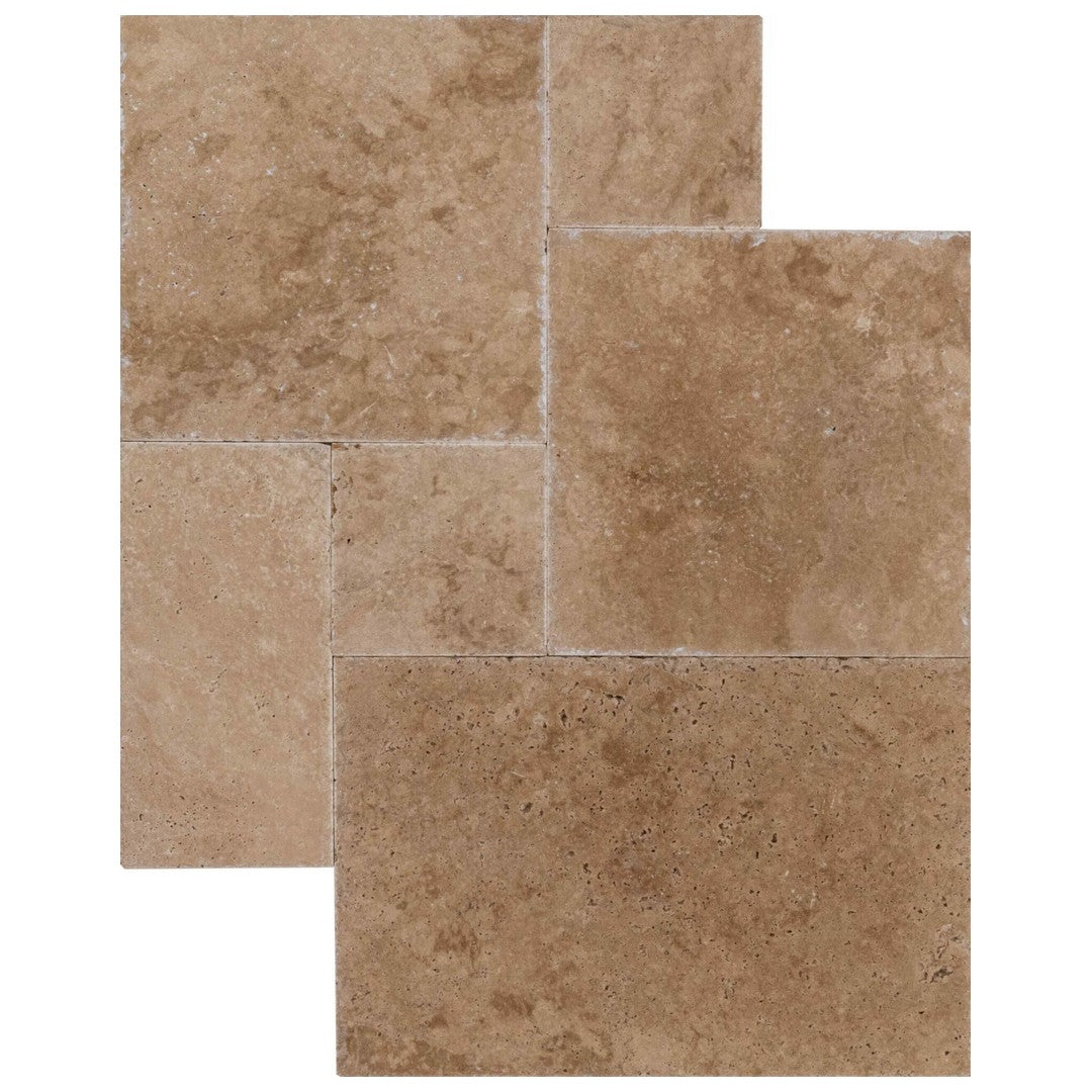 Keystone Ivory Light Chiseled Brushed Travertine Versailles Pattern Tile