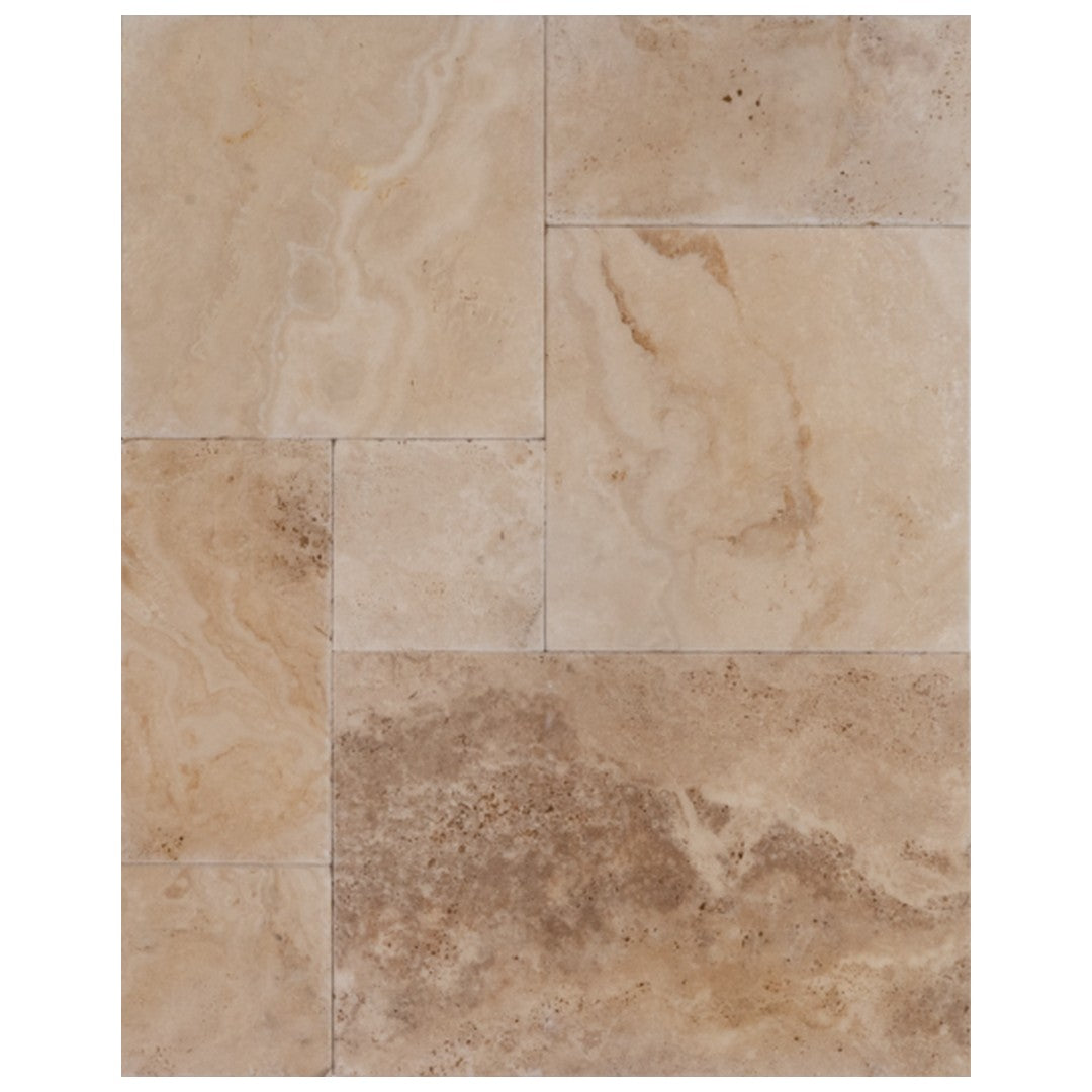 Keystone Tiramisu Tumbled Travertine Versailles Pattern Paver