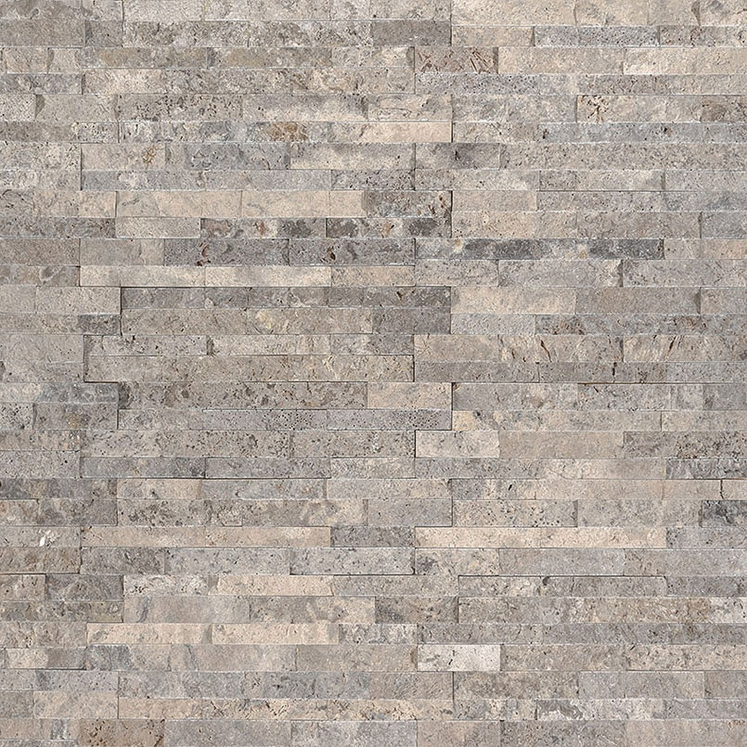 MS International RockMount Silver Travertine 4.5" x 16" Splitface Stacked Stone M Panel Travertine Mini Ledgestone