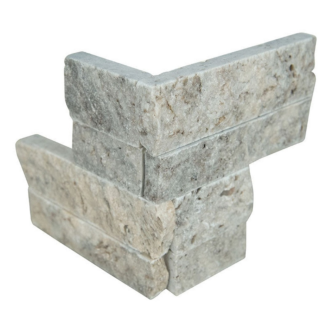 MS International RockMount Silver Travertine 4.5" x 9" Splitface Stacked Stone M Panel Travertine Ledgestone Corner