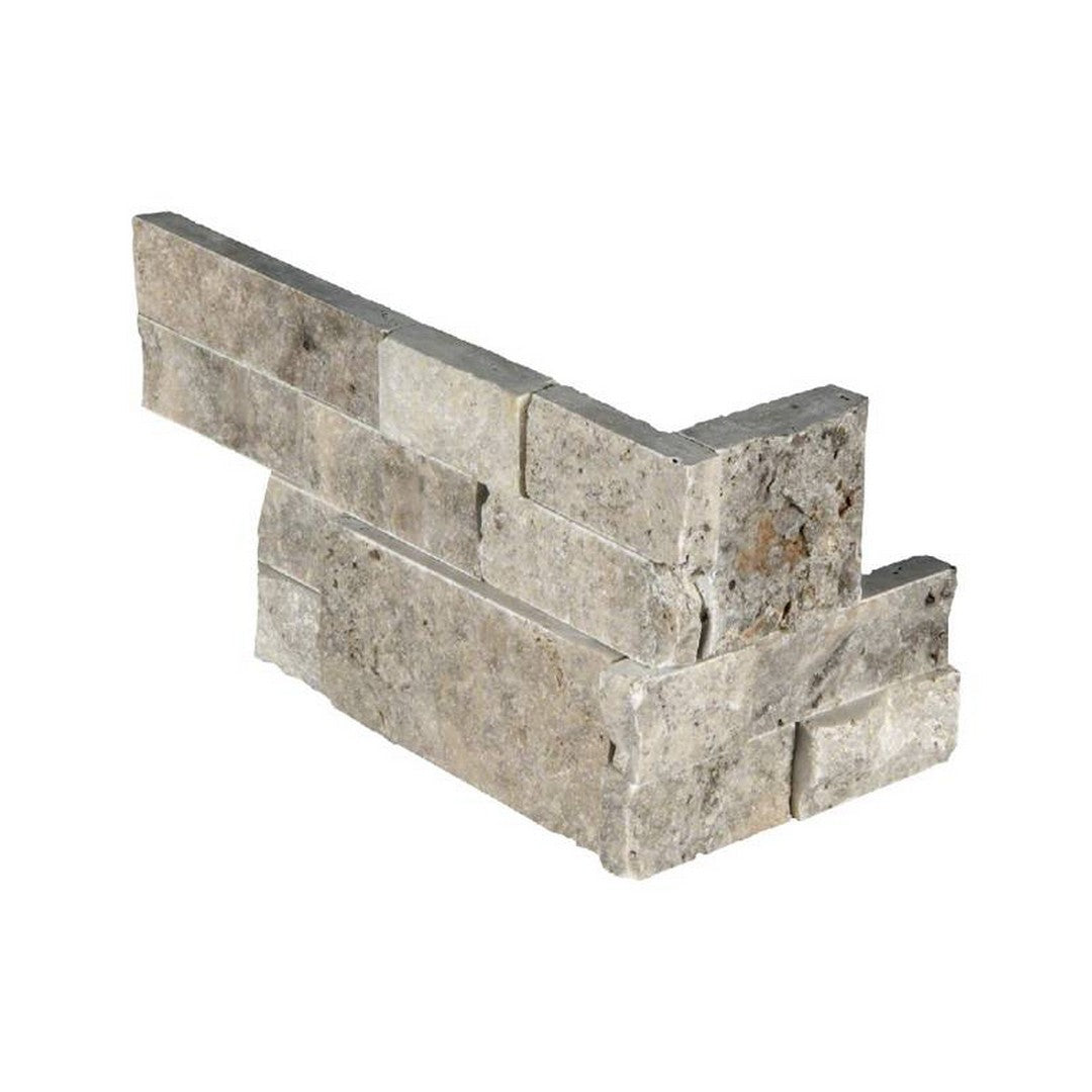 MS International RockMount Silver Travertine 6" x 18" Splitface Stacked Stone Panel Travertine Ledgestone Corner