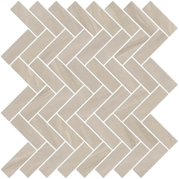 Happy Floors Limerock 11" x 13" Interlocking Natural Porcelain Herringbone Mosaic