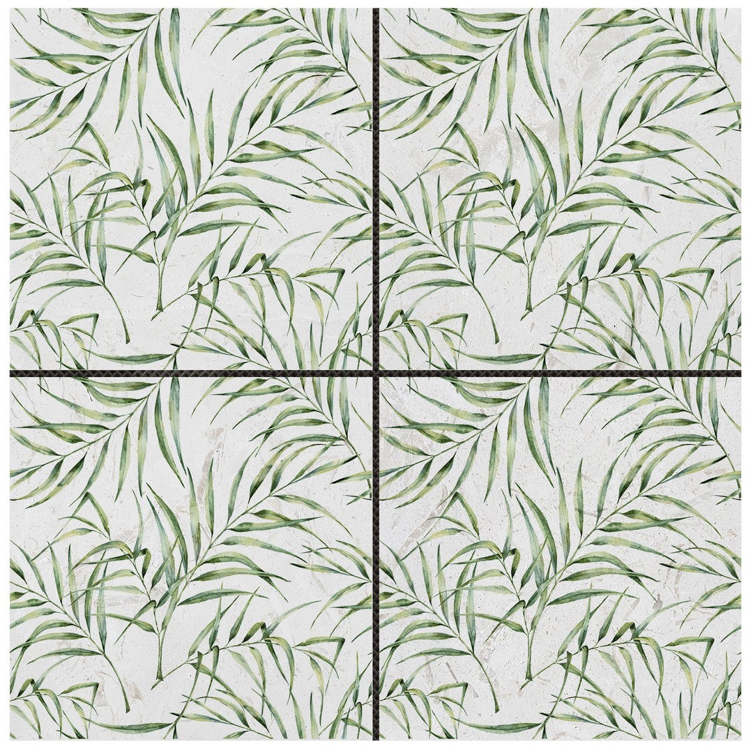 Bati Orient White & Grey Marble Classic 12" x 12" Palm Leaf Printed 6" Mosaic