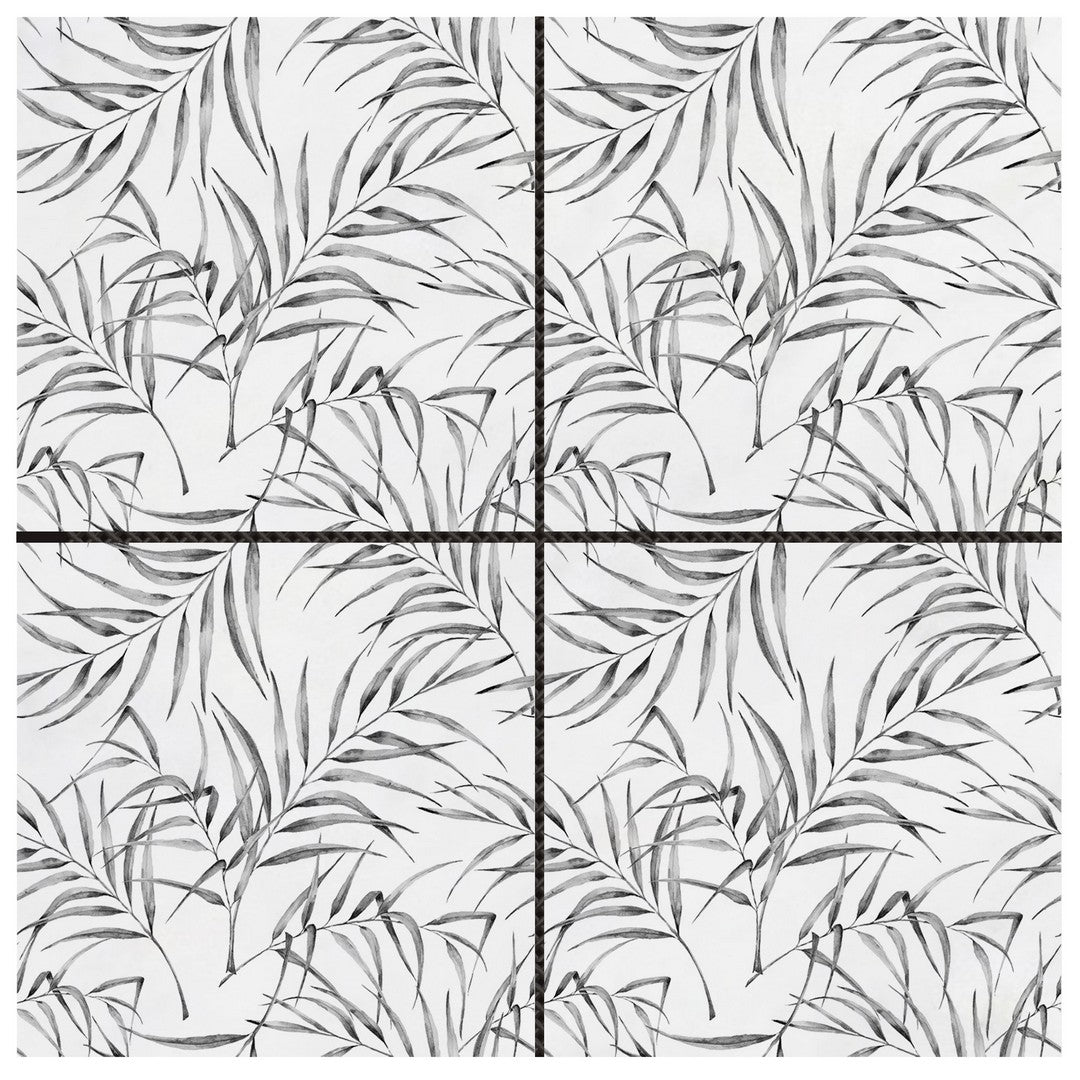 Bati Orient White & Grey Marble Classic 12" x 12" Palm Leaf Printed 6" Mosaic