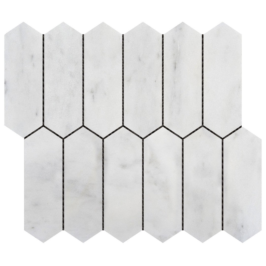 Bati Orient White & Grey Marble Classic 10" x 12" Interlocking 2x6" Picket Mosaic