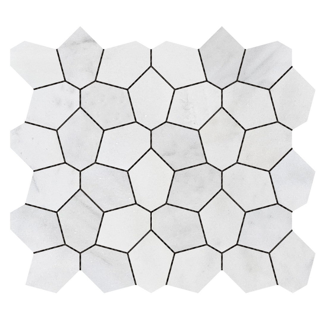 Bati Orient White & Grey Marble Classic 9.7" x 11" Interlocking Irregular Hexagon Mosaic