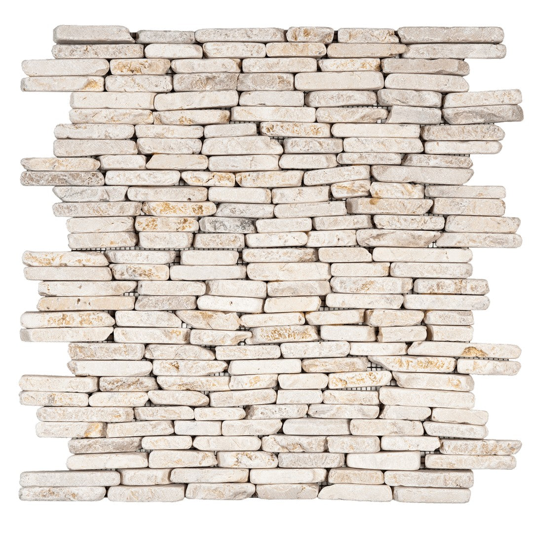Bati Orient White & Grey Marble Classic 11.6" x 11.6" Interlocking Stacked Brick Mosaic
