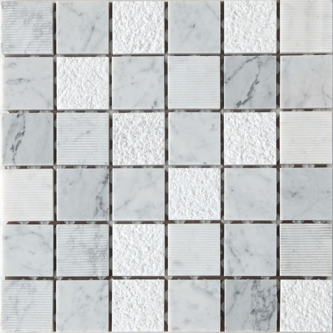 Bati Orient White & Grey Marble Classic 12" x 12" Honed Mix Marble 2" Mosaic