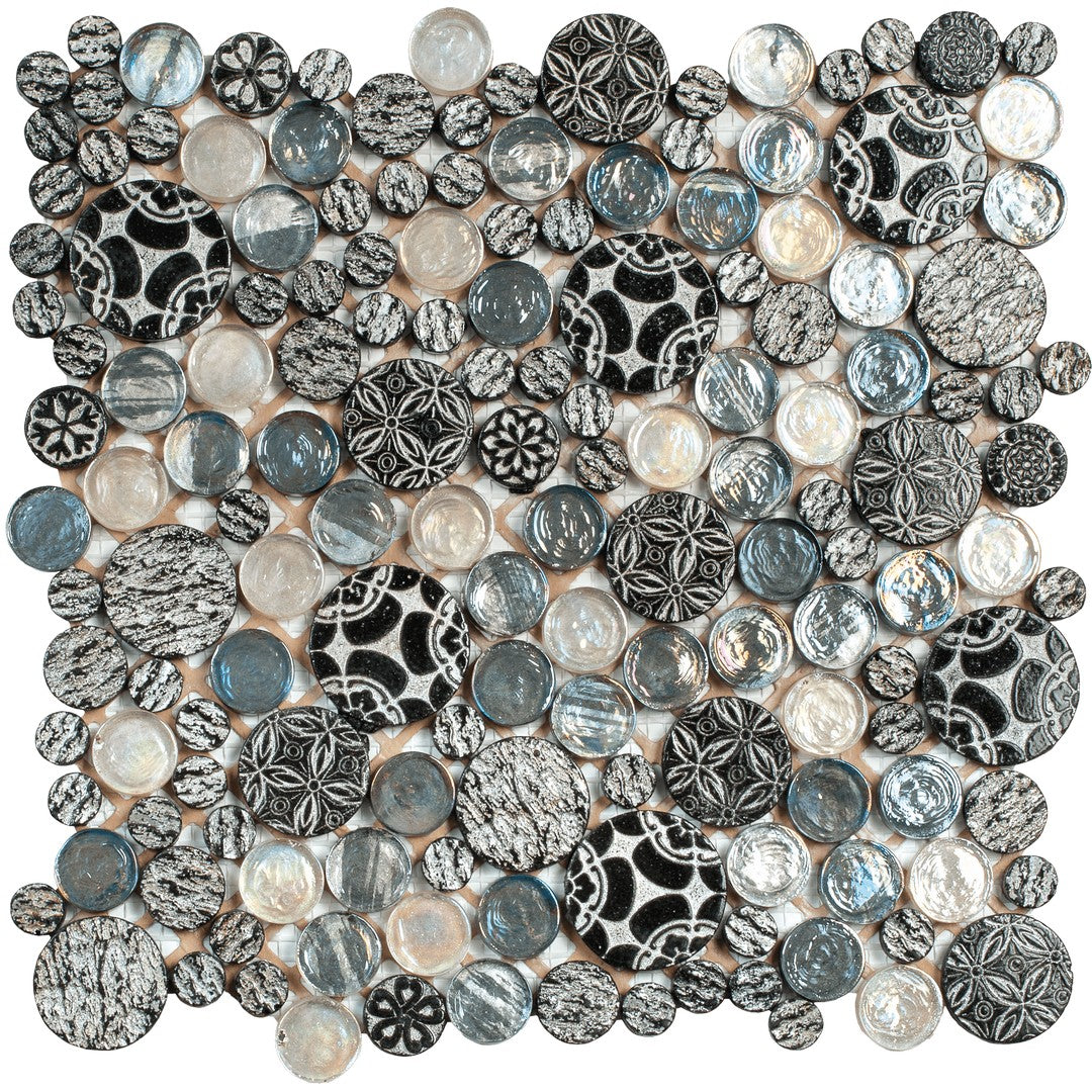 Bati Orient Exotic 12" x 12" Penny Round Décor Glass & Stone Mosaic