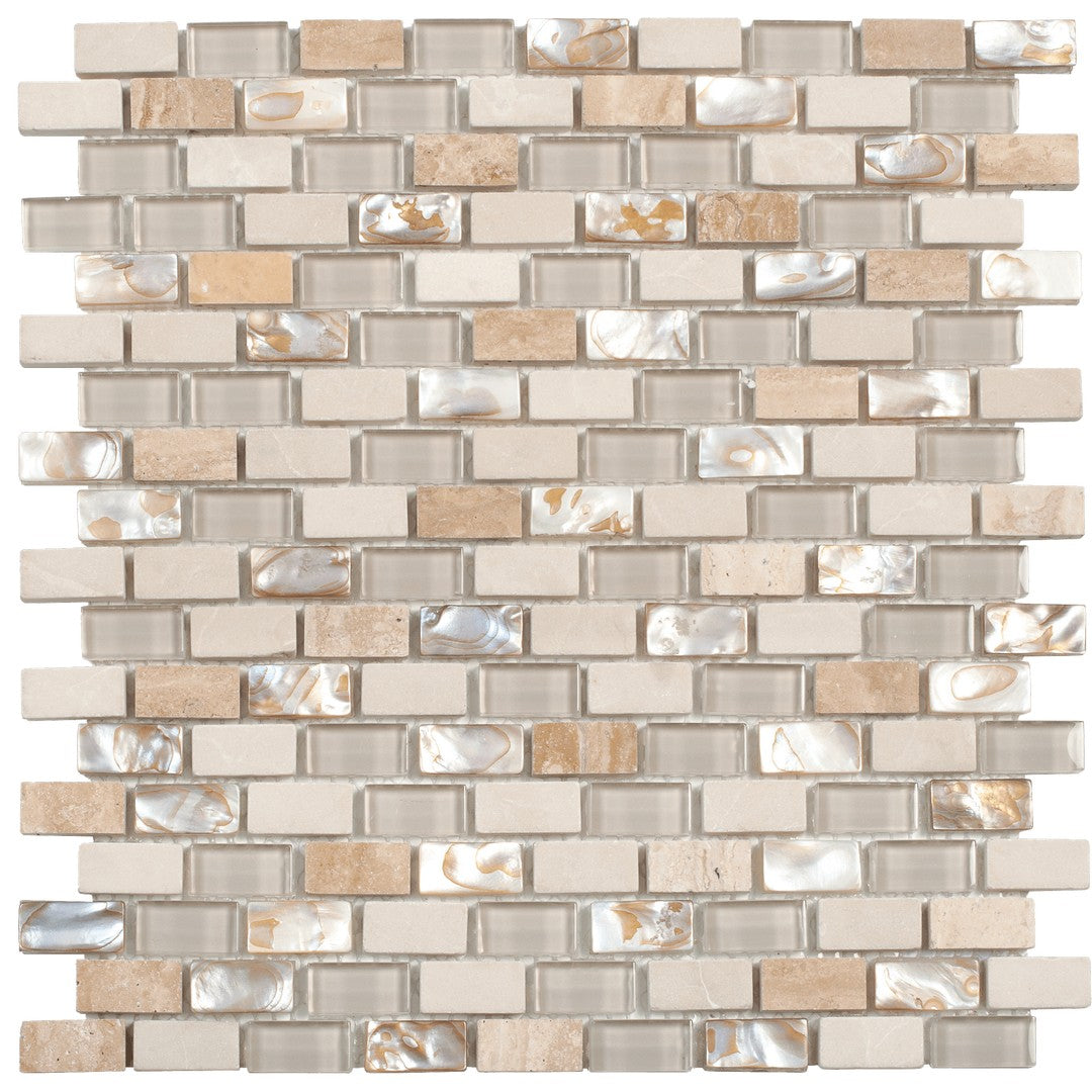 Bati Orient Terrazzo 11.4" x 12" Mother of Pearl, Glass & Marble Brick Mosaic