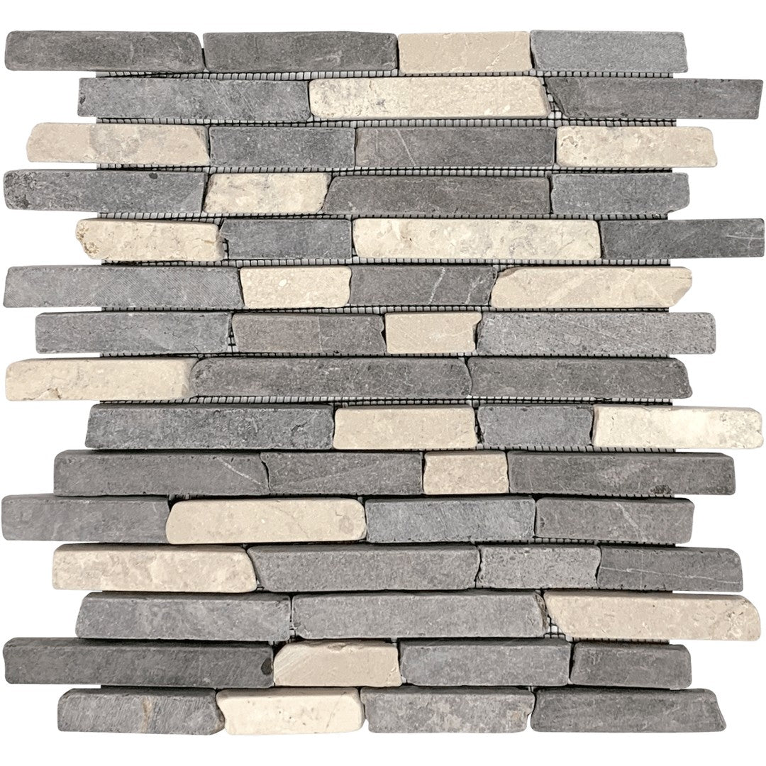 Bati Orient White & Grey Marble Classic 11" x 12" Interlocking Broken Brick Mosaic