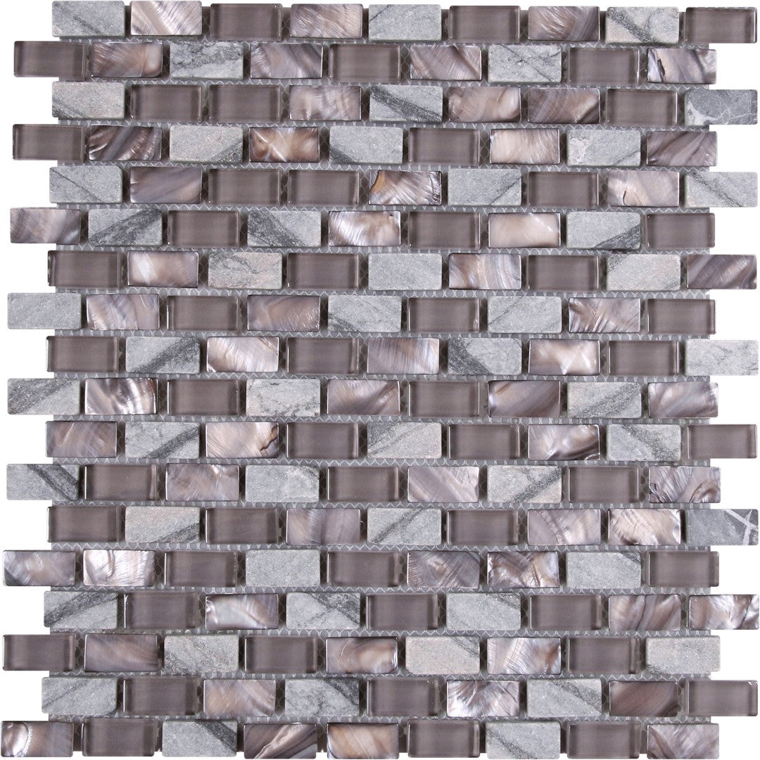 Bati Orient Terrazzo 11.4" x 12" Mother of Pearl, Glass & Marble Brick Mosaic