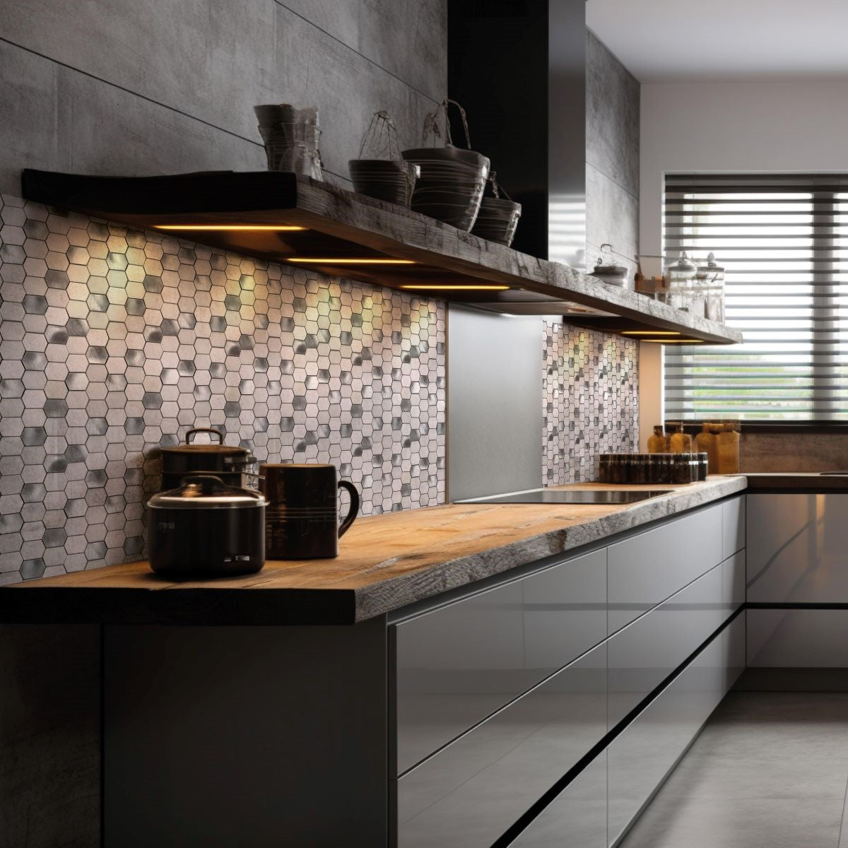 Bati-Orient-Terrazzo-11.2-x-10.4-Multi-Hexagon-Aluminum-&-Stone-Mosaic-Silver-Mix