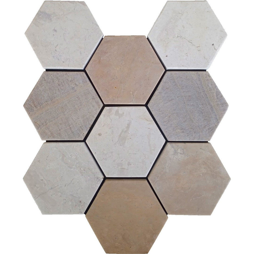 Bati Orient White & Grey Marble Classic 12" x 11" Interlocking Honed Hexagon Mosaic