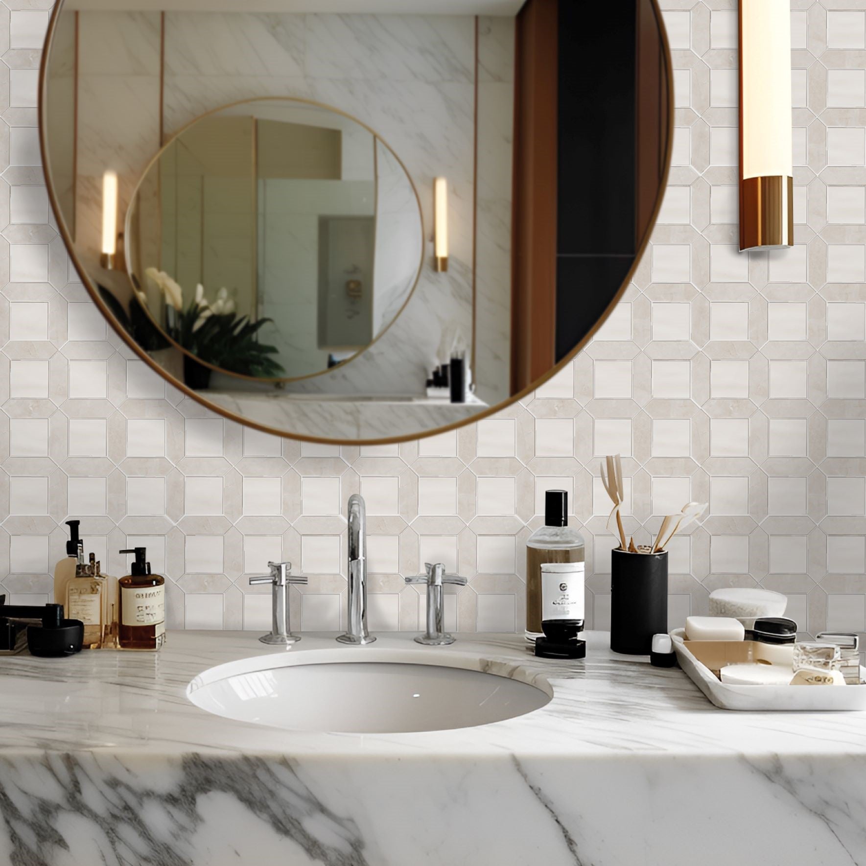 Bati-Orient-Zellige-12-x-12-Picket-&-Square-Mix-Ceramic-&-Marble-Mosaic-Beige-Off-White