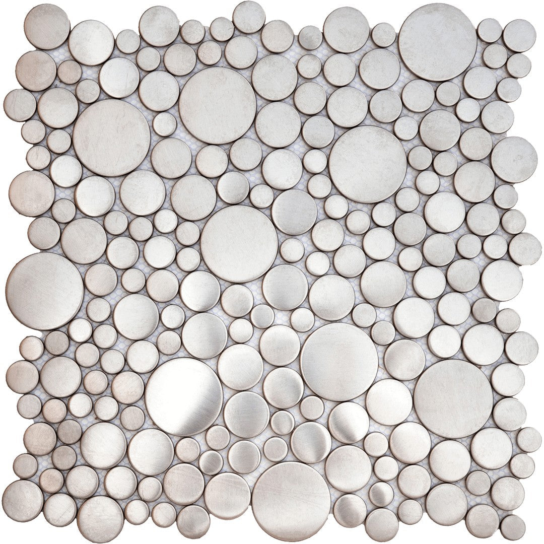 Bati Orient Exotic 12.2" x 12.2" Brushed Penny Round Metal Mosaic