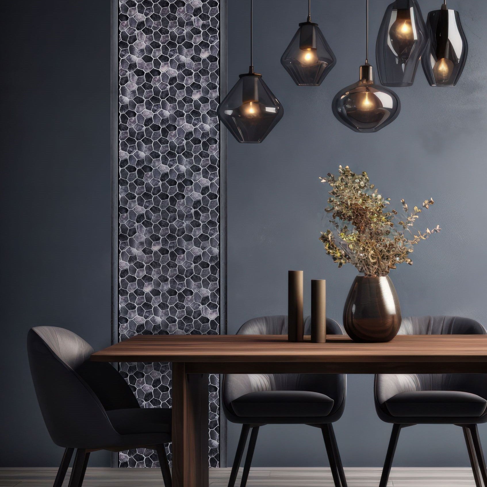 Bati-Orient-Metal-Art-11.4-x-12.2-Interlocking-Hexagon-Aluminum-Mosaic-Grey