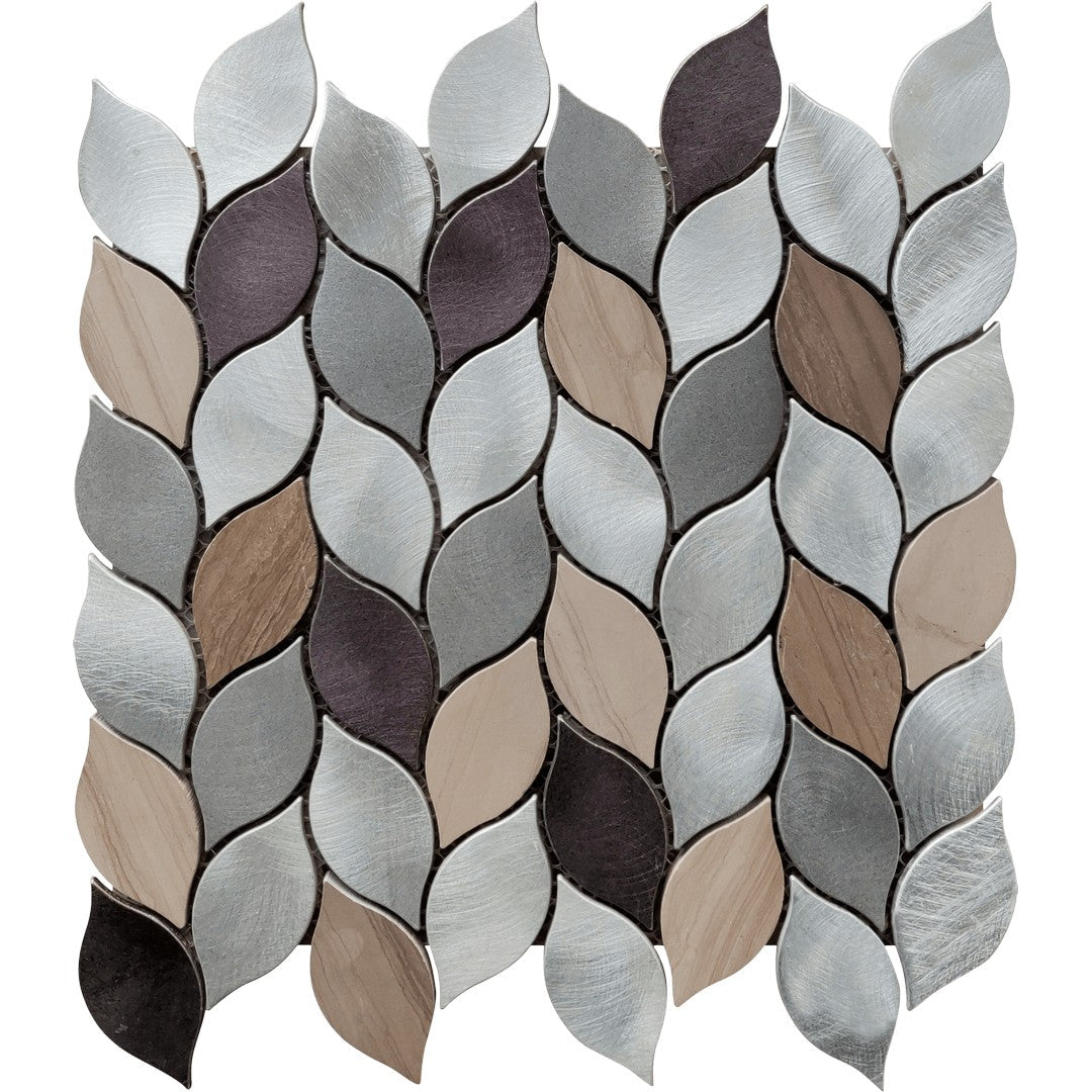 Bati Orient Metal Art 11" x 12" Interlocking Leaves Aluminum & Marble Mosaic