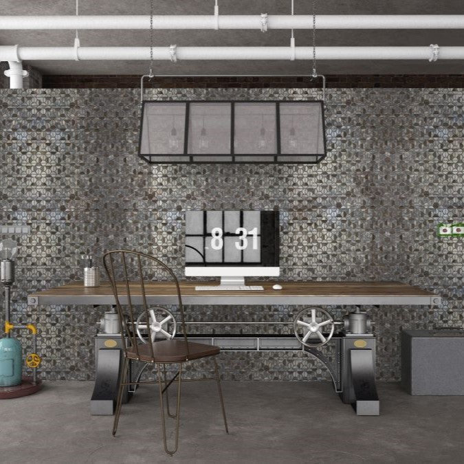 Bati-Orient-Exotic-12-x-14-Semi-Circle-Aluminum-&-Marble-Mosaic-Silver-Brown