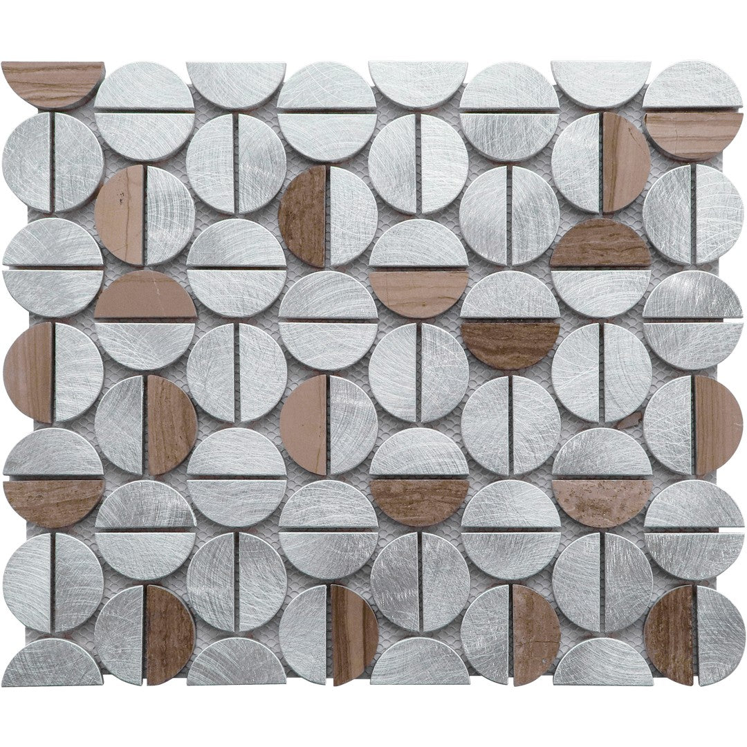 Bati Orient Exotic 12" x 14" Semi Circle Aluminum & Marble Mosaic