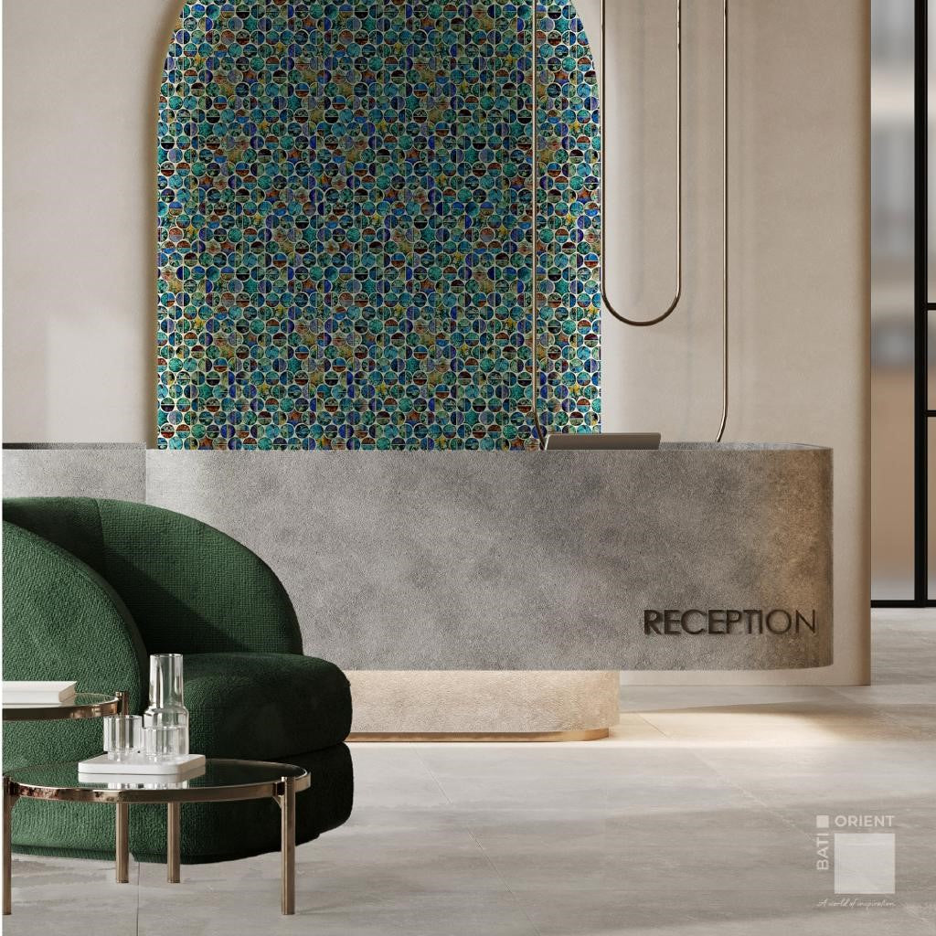 Bati-Orient-Metal-Art-14-x-11-Round-Aluminum-Mosaic-Multicolor