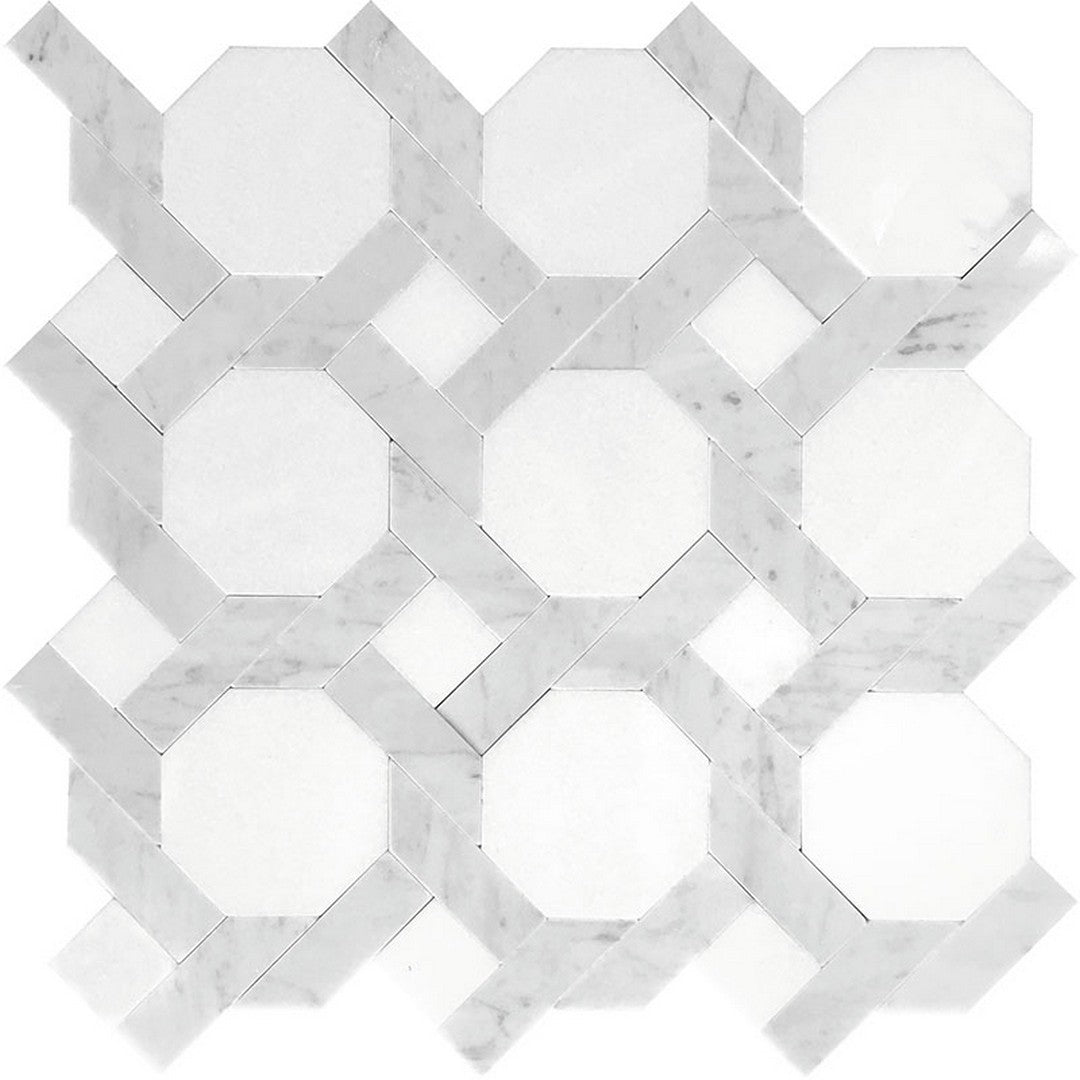 MiR Mykonos 12" x 12" Polished Marble Octagon & Dot Mosaic