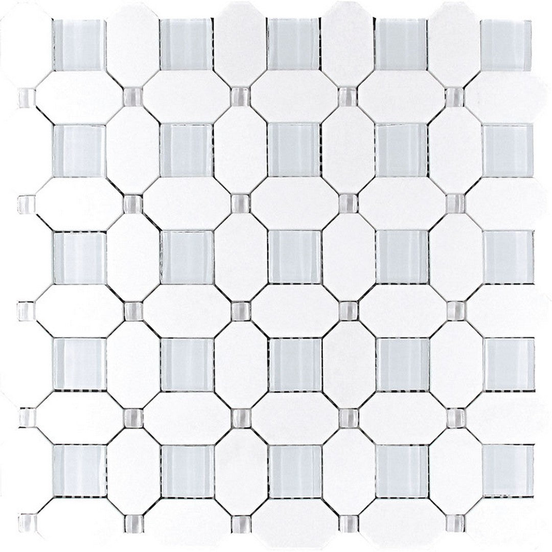 MiR Mykonos 12.2" x 12.2" Polished Marble Octagon & Dot Mosaic