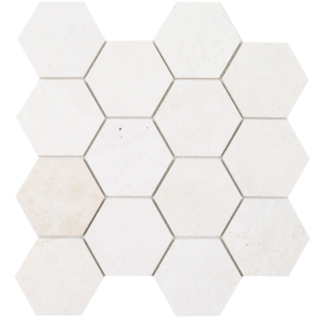 Tesoro Ice 13.5" x 12" Honed 3" Hexagon Natural Stone Mosaic