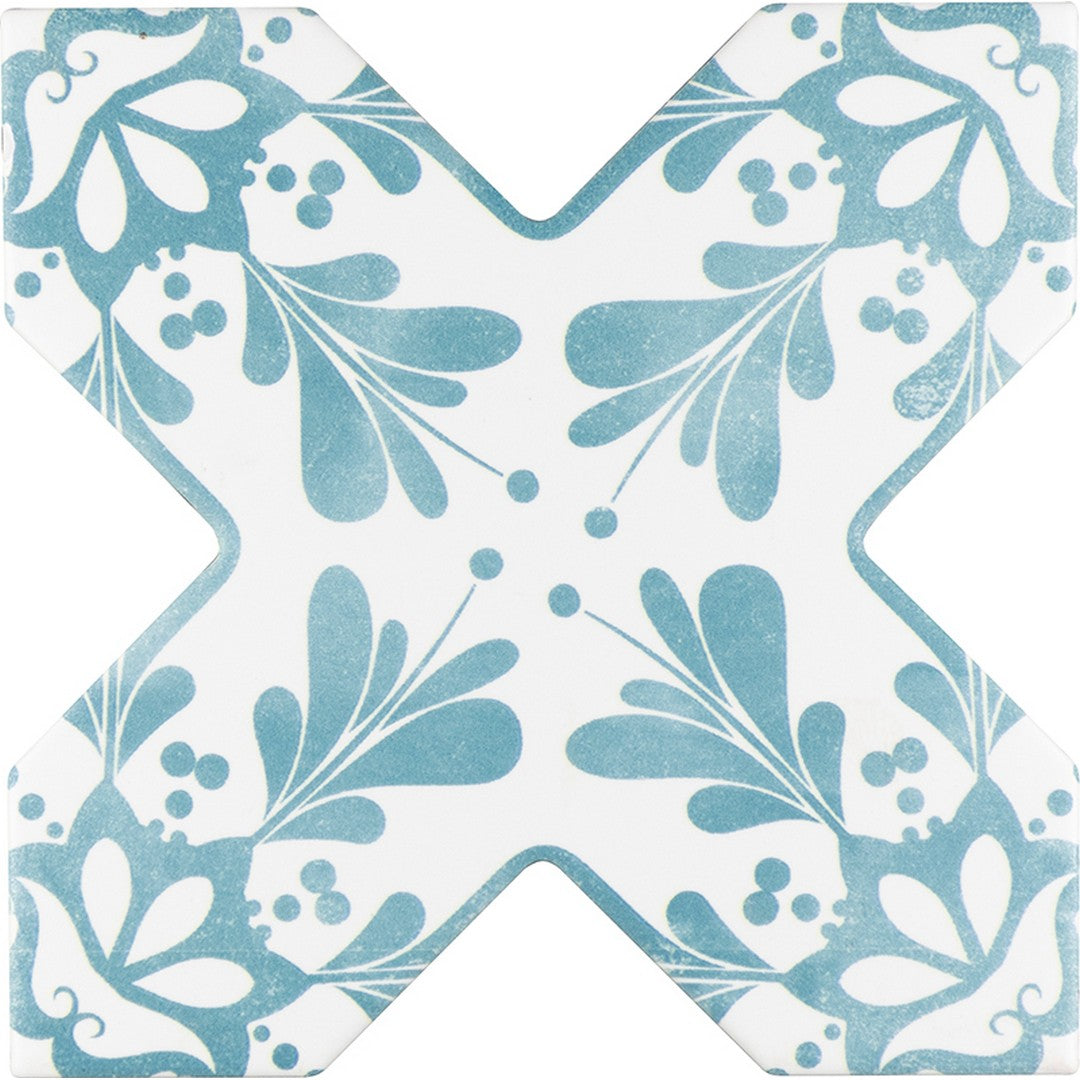 MiR Moorish 5" x 5" Pressed Matte Ceramic Cross Deco Tile