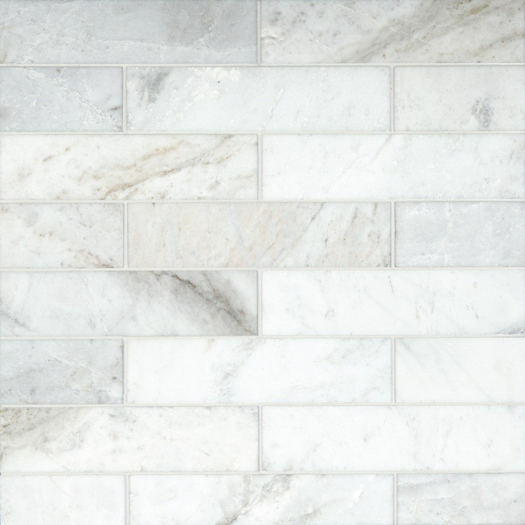 Bedrosians Marble Glorious White 3" x 12" Brushed Tile