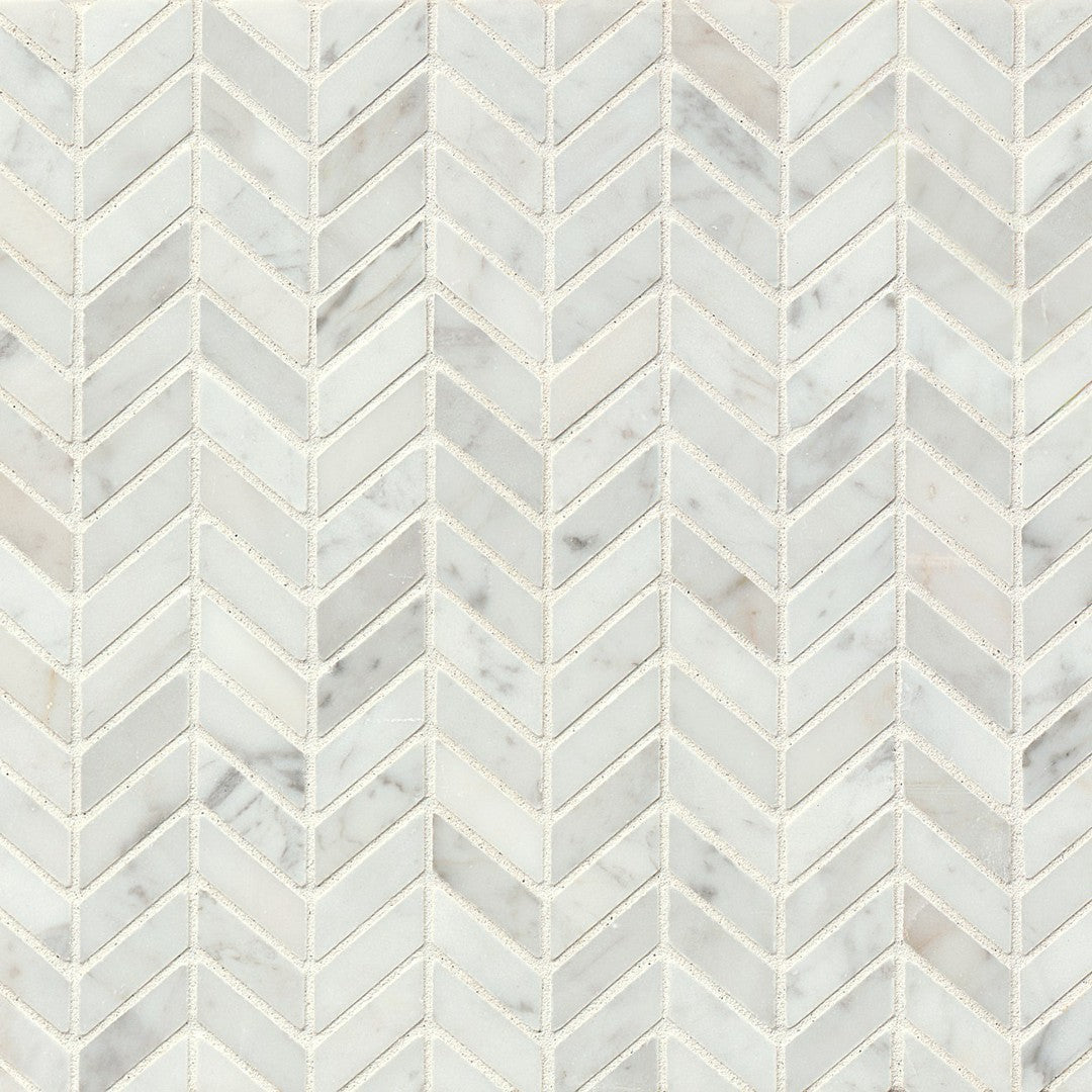 Bedrosians Marble White Carrara 12" x 12" Honed Chevron Mosaic
