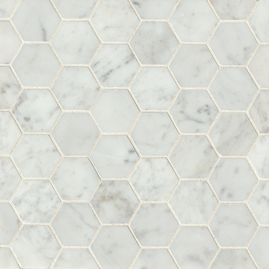 Bedrosians Marble White Carrara 12" x 12" Honed Hexagon Mosaic