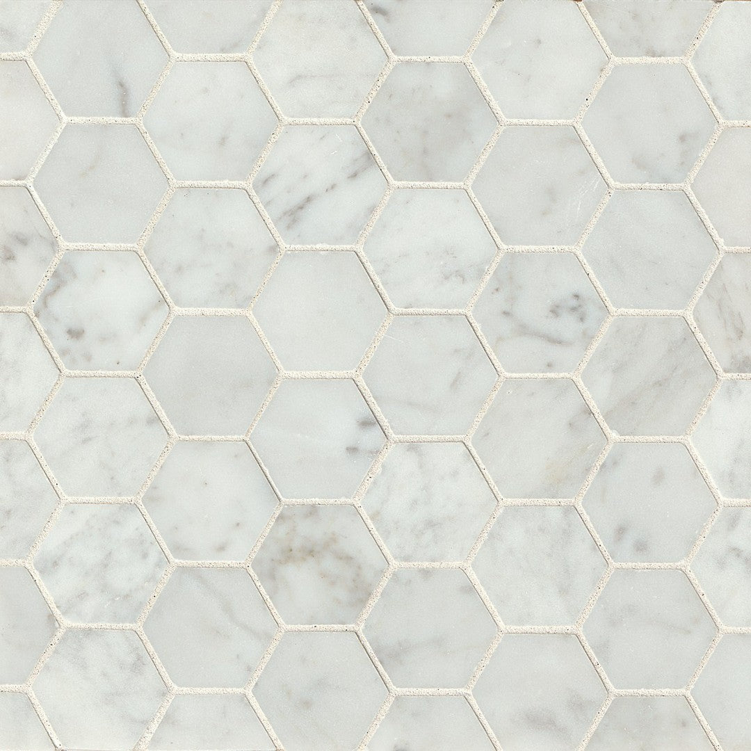 Bedrosians Marble White Carrara 12" x 12" Polished Hexagon Mosaic