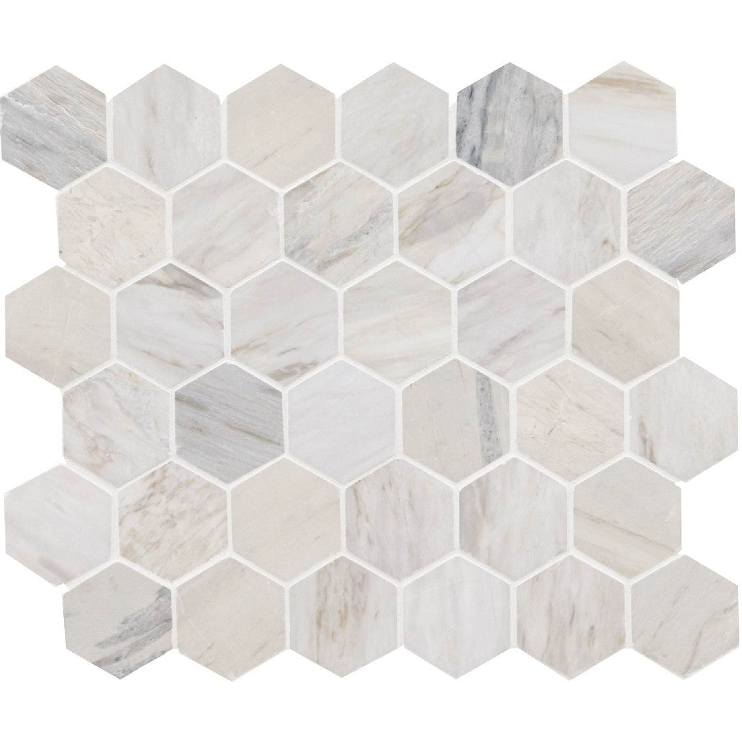 MS International Angora 12" x 12" Marble 2" Hexagon Mosaic