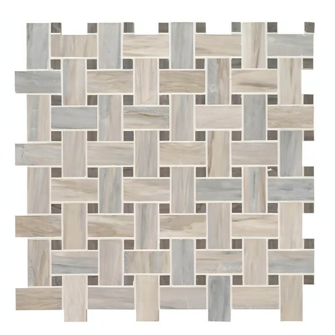 MS International Angora 12" x 12" Polished Basketweave Marble Mosaic