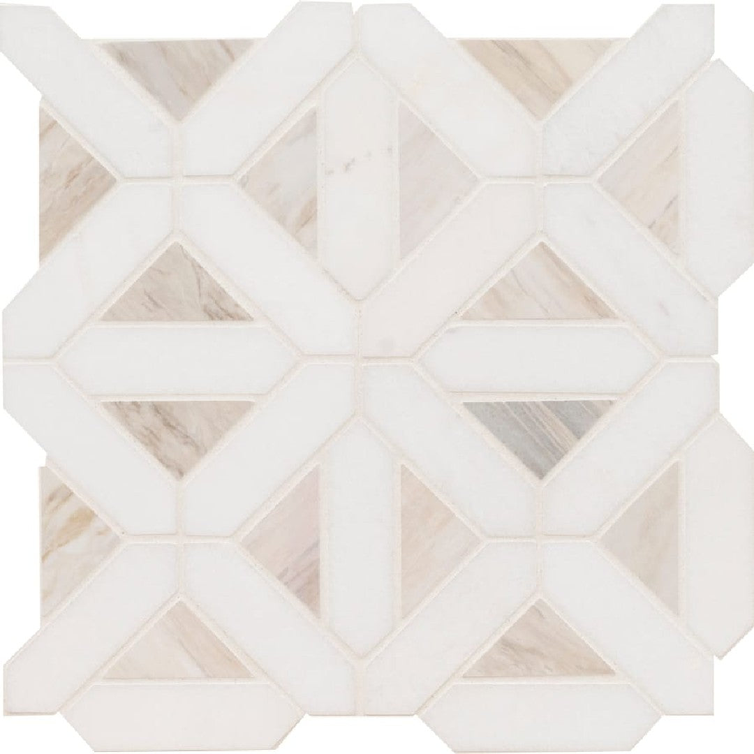 MS International Angora 12" x 12" Polished Geometric Marble Mosaic