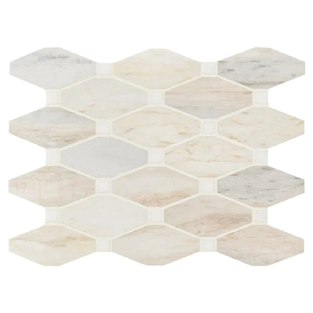 MS International Angora 11.81" x 13.4" Polished Elongated Octagon Marble Mosaic