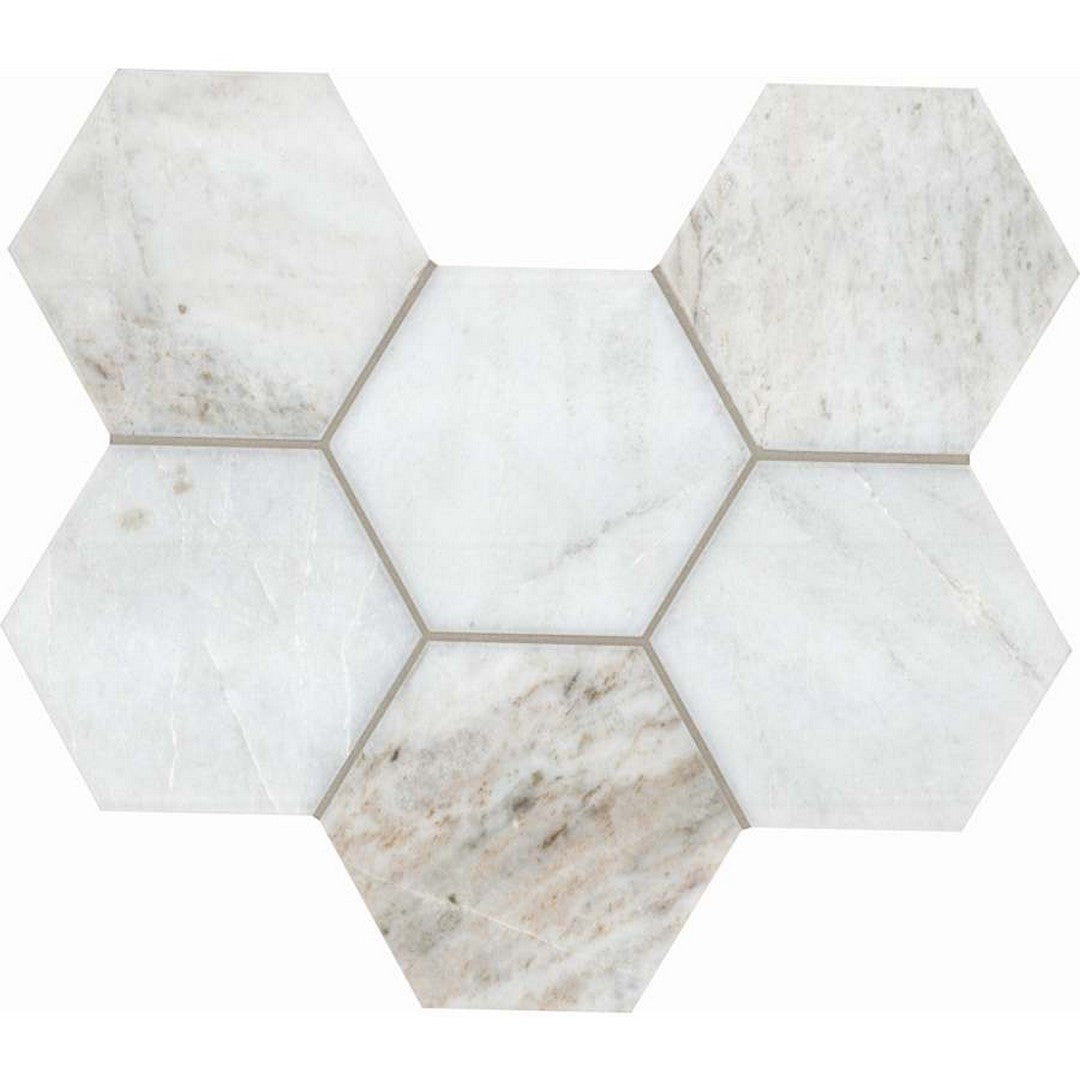 MS International Arabescato Venato White 10" x 13" Honed Hexagon Marble Tile