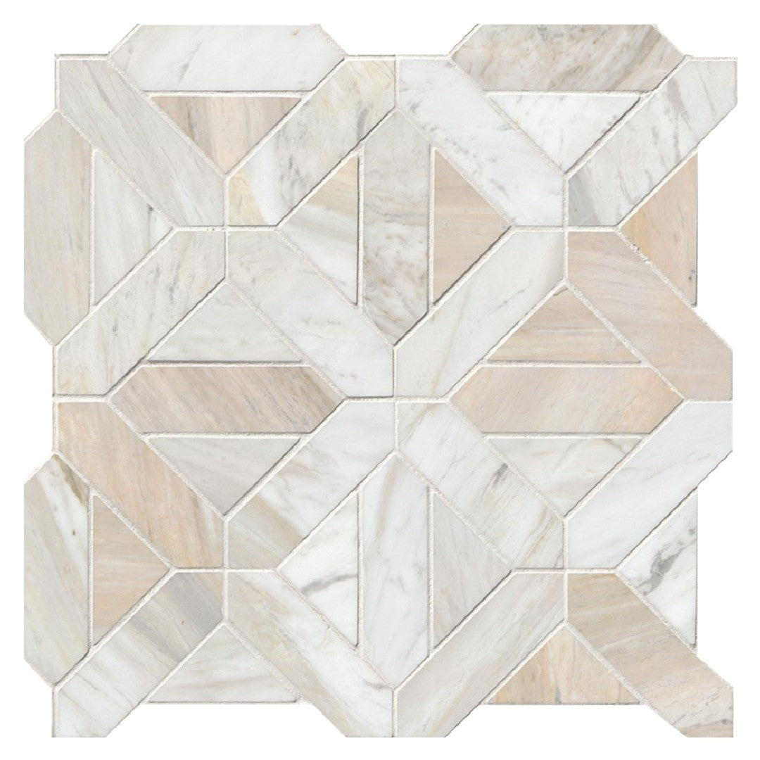 MS International Athena Gold 12" x 12" Honed Geometrica Marble Mosaic