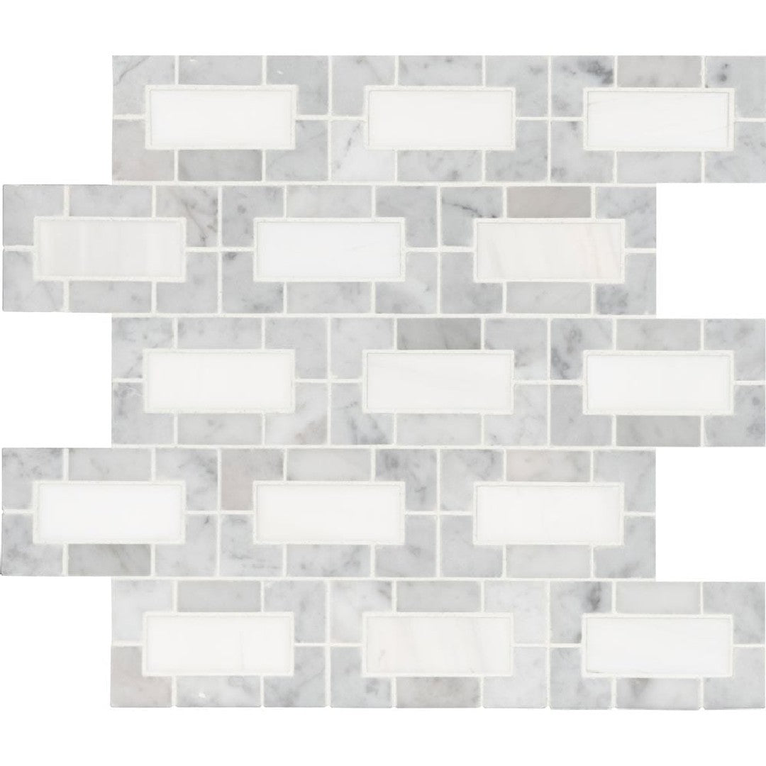 MS International Bianco Dolomite 12" x 12" Polished Deco Marble Mosaic
